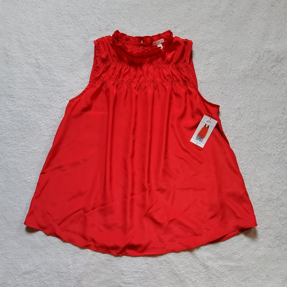 Joie Red Sleeveless Ruffle High Neck Top Button Keyhole Back Women's Extra Small